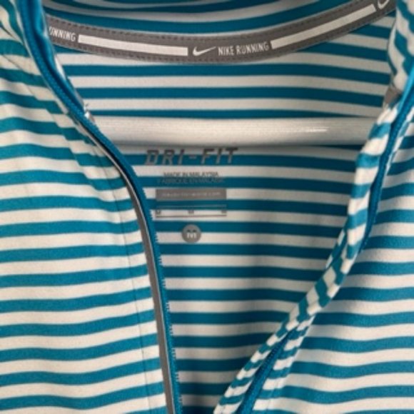 Nike Womens M Blue Dri Fit Long Sleeve Striped Pullover 1/2 Zip Thumb Hole - Picture 2 of 8